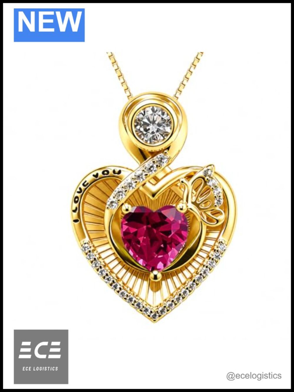 Heart Birthstone Necklace 18K Gold Plated Pendant Love Gift